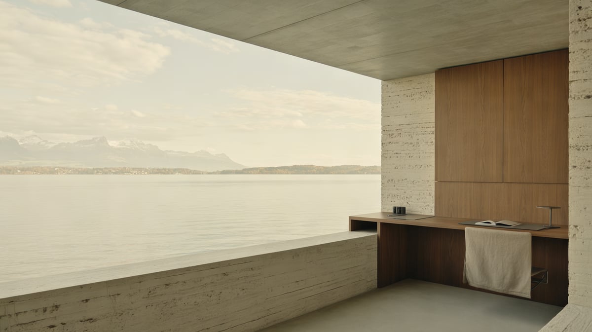Image d'illustration : résidence contemporaine avec bureau au-dessus du lac de Zoug
